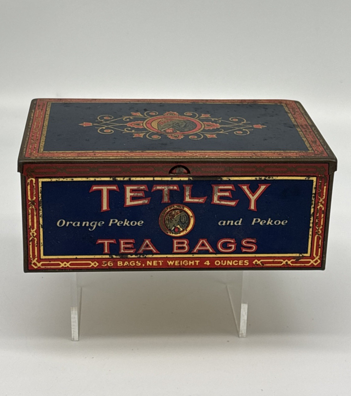 Vintage Tetley Tea Orange Pekoe Tea Bags Advertising Elephant Tin Box