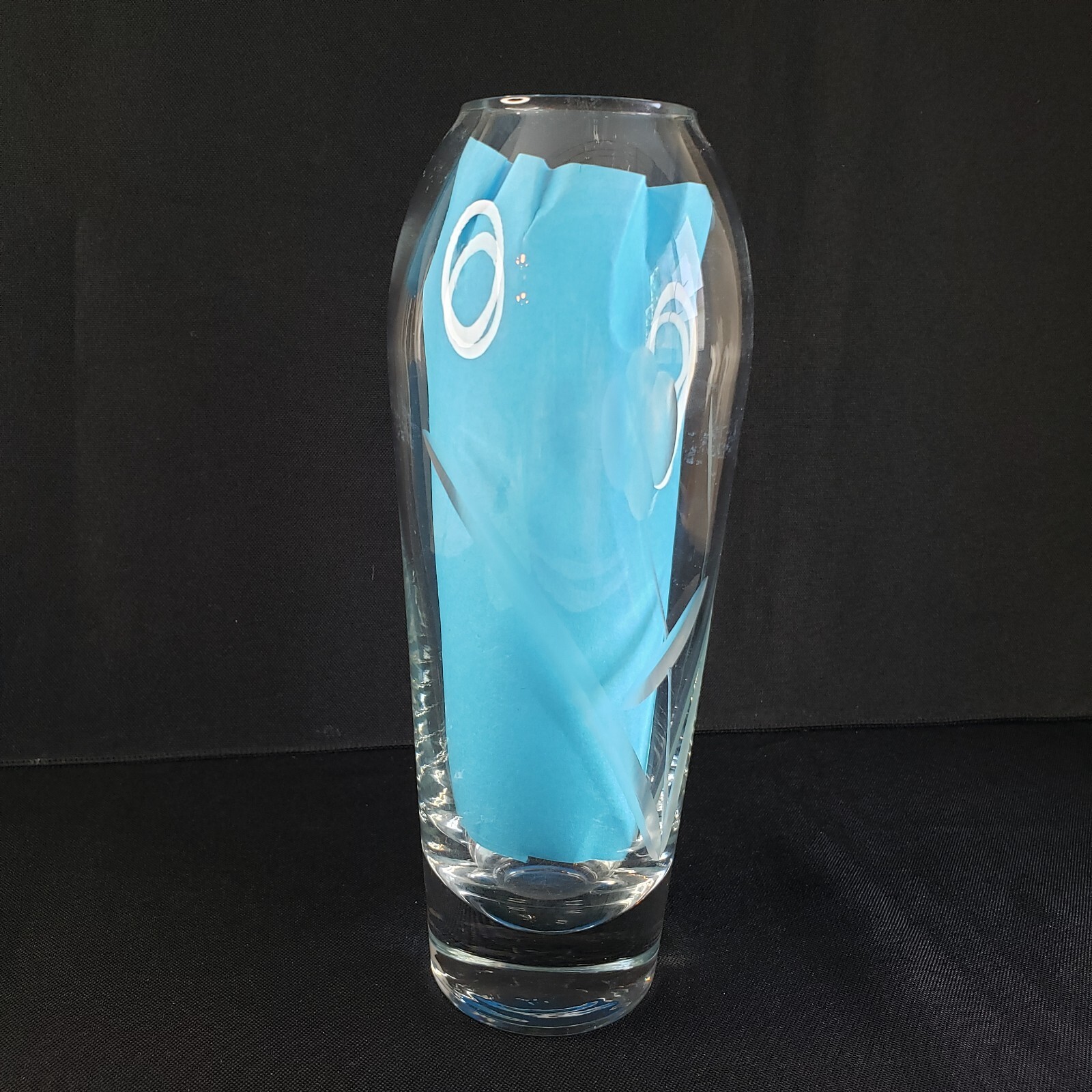 Glass Vase Etched Flower 8in Tall Heavy Crystal Modern Classic Clear A9-570