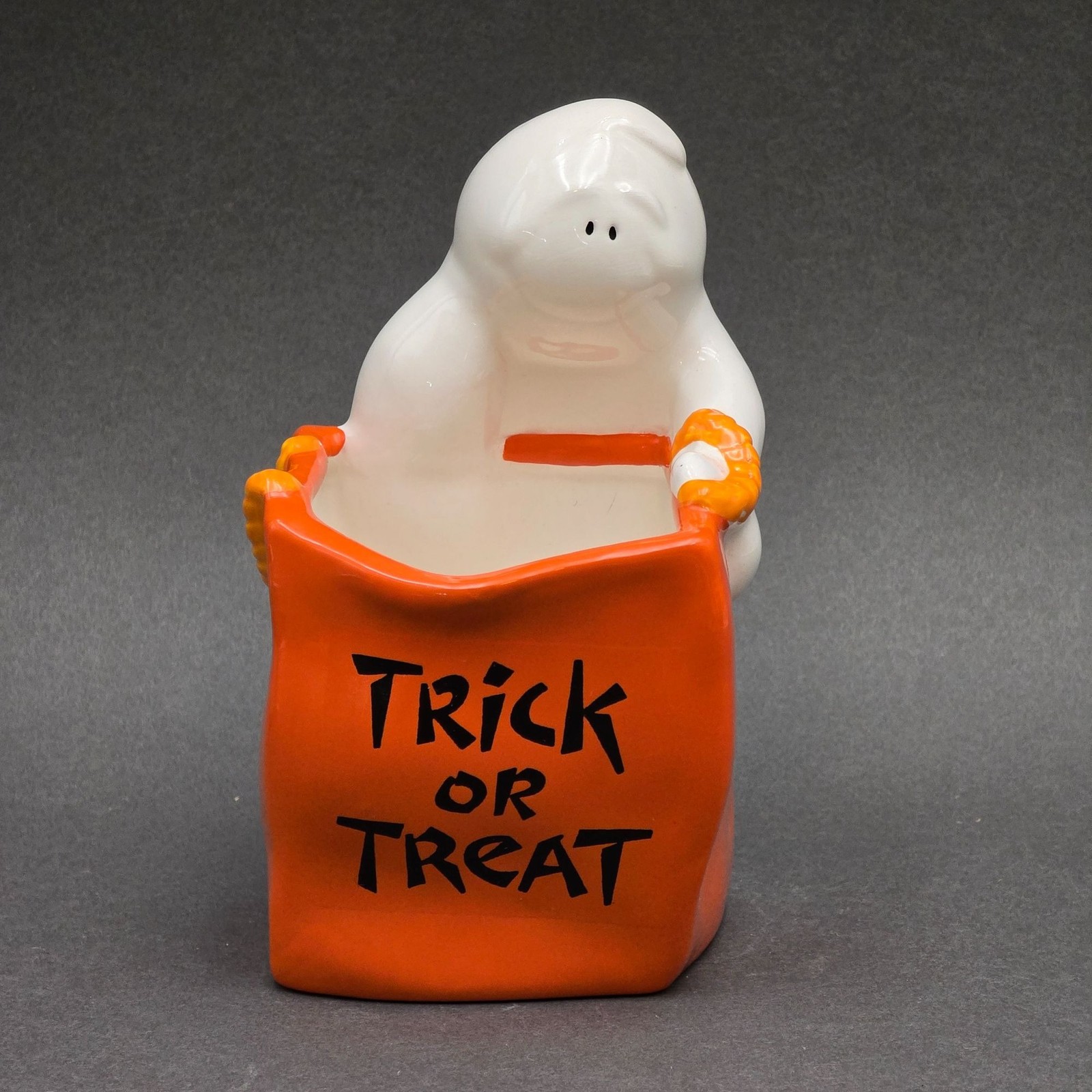 Vintage AGC Ghost Trick Or Treat Ceramic Halloween Candy Dish Holder