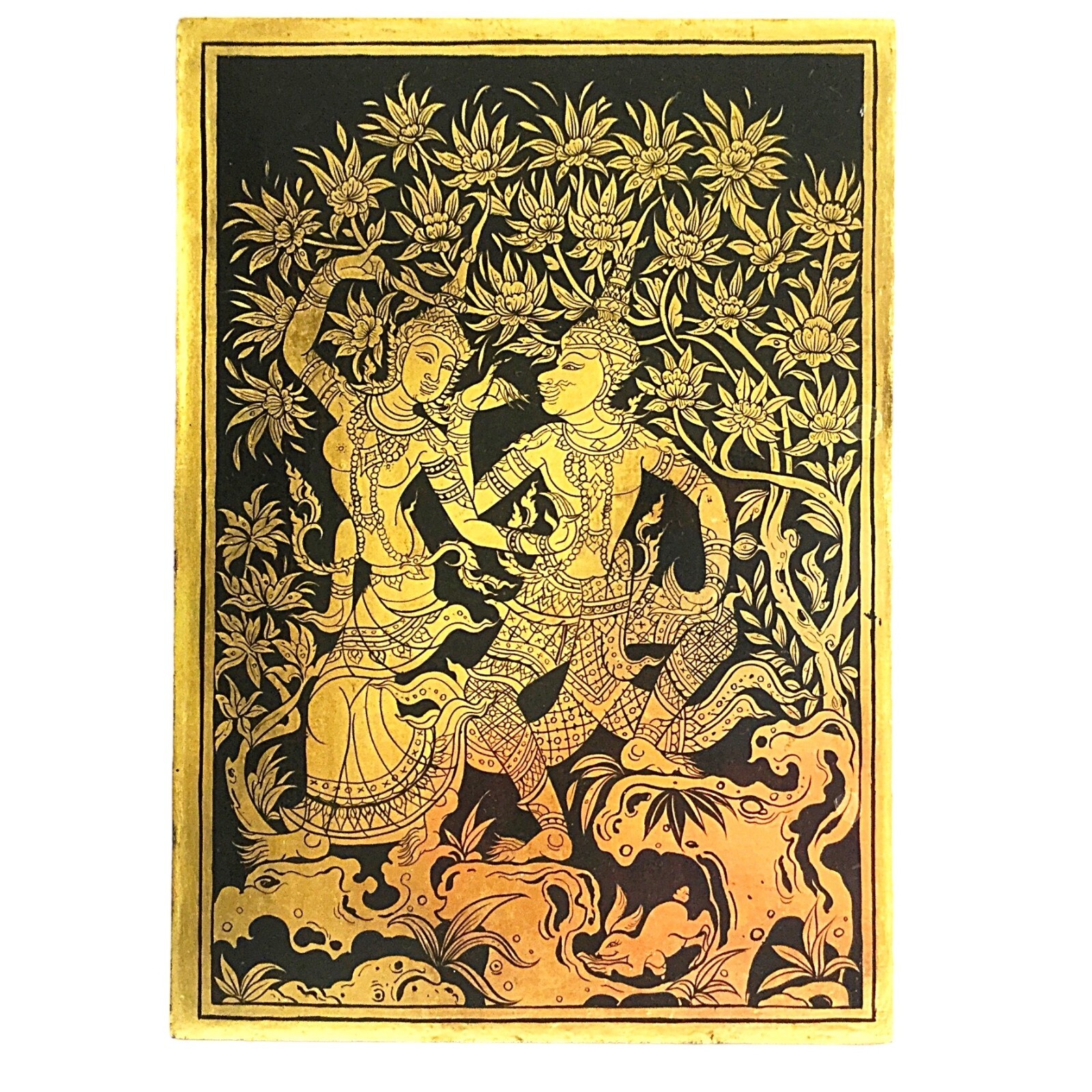 Gold Lacquer Painting Thai Dancing Performance Wood Detailed Exquisite Hand