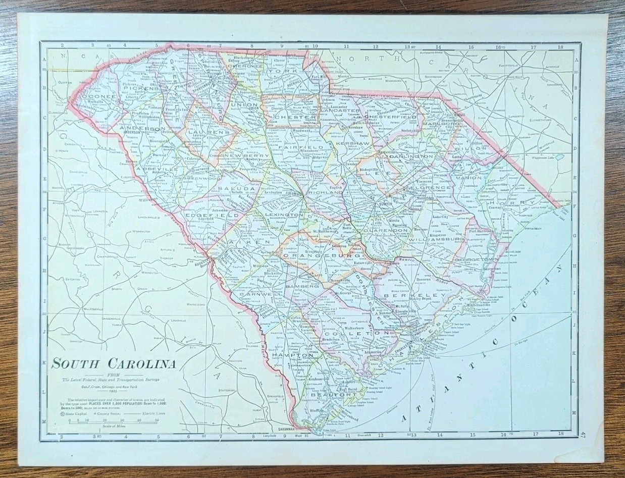 Vintage 1911 SOUTH CAROLINA Map 11