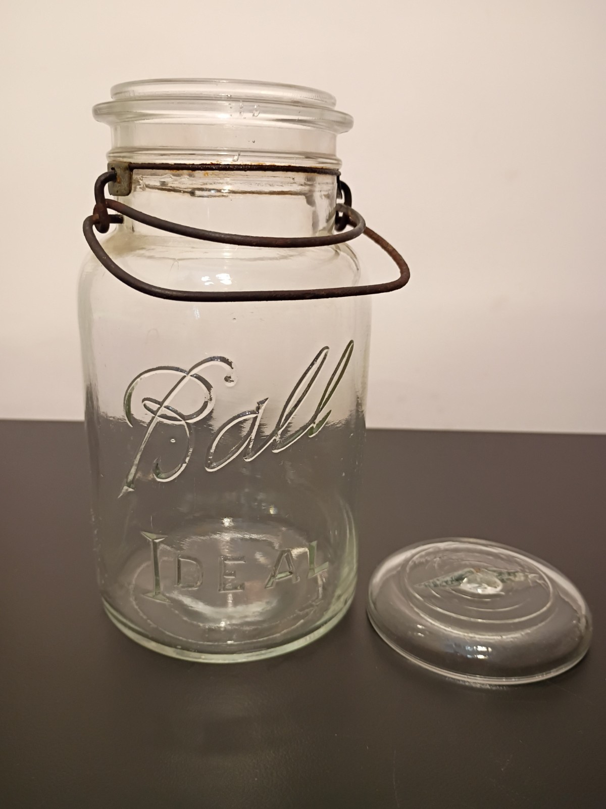 Vintage Ball Ideal Mason Quart Jar With Clear Glass Lid And Wire Bale