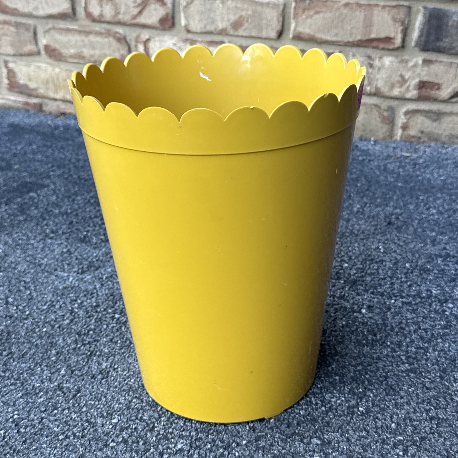 Mid Century Ransburg Scalloped Yellow Gold Waste Basket 11”