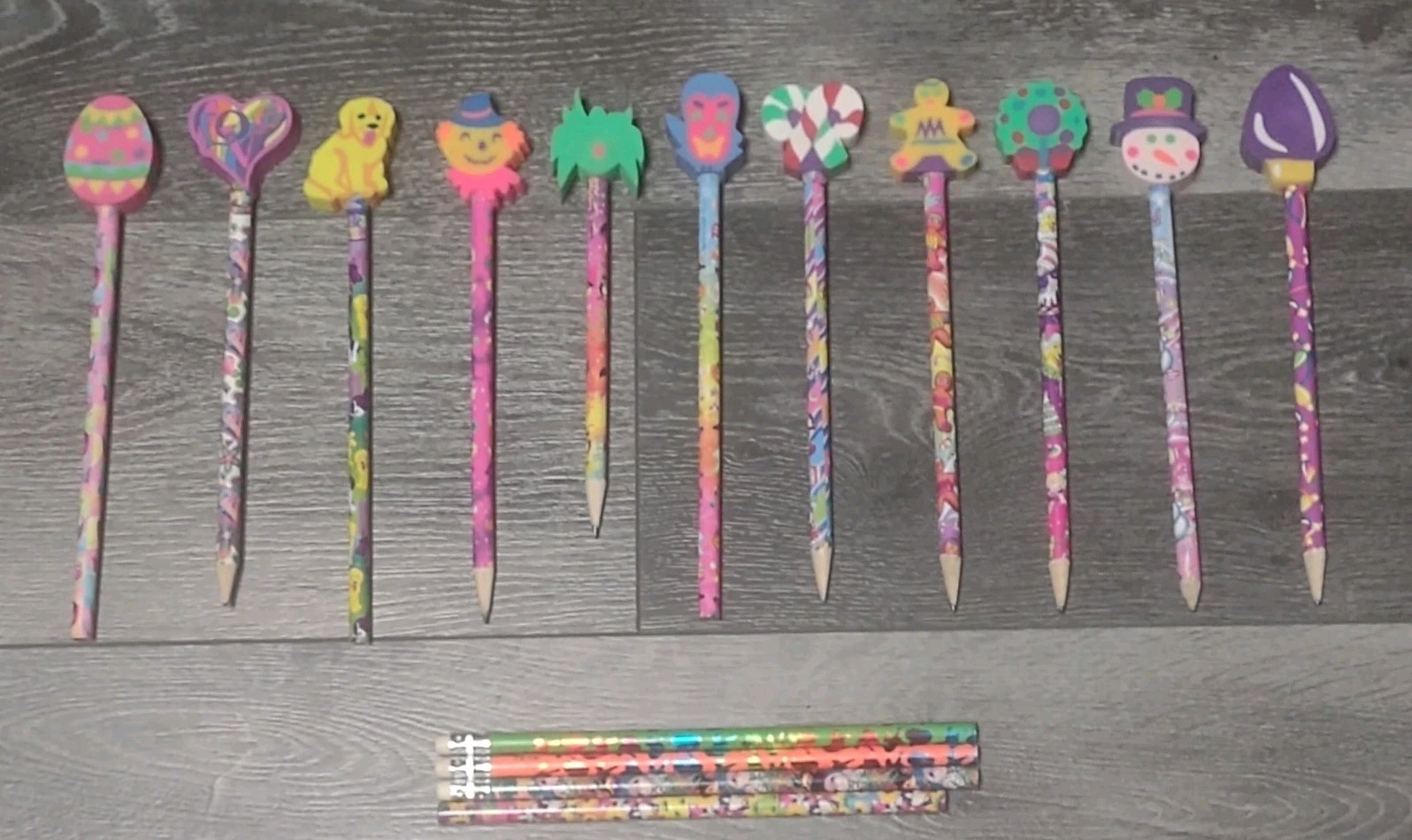 Lisa Frank Vintage Pencil Lot Toppers Holiday Dog 15 Total