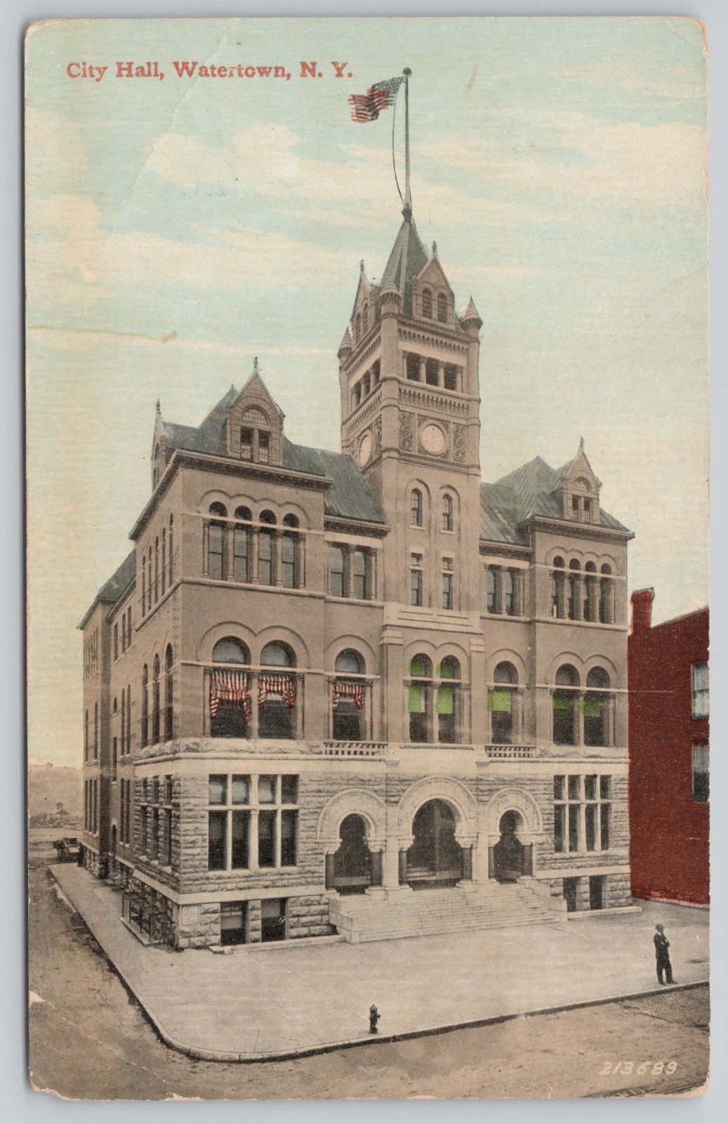 Watertown New York City Hall Civic Architecture Divided Back Postcard