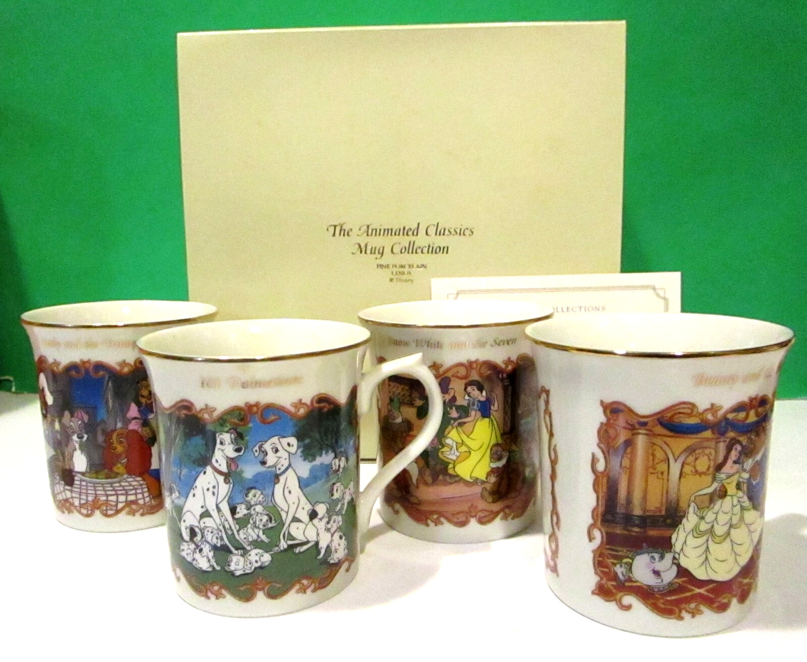 LENOX DISNEY ANIMATED CLASSICS MUG set -- Lady Tramp Snow White Belle Dalmatians