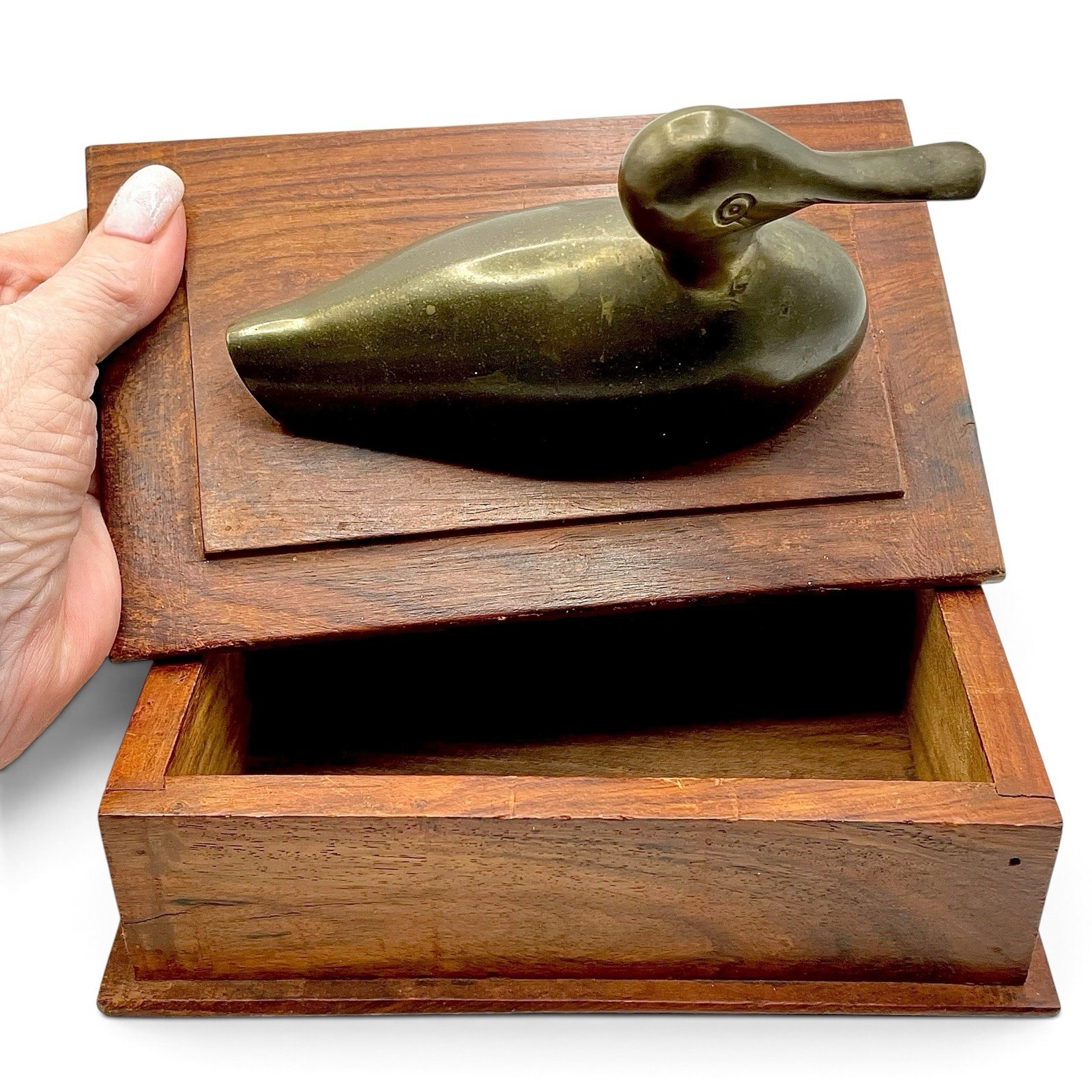 Vintage Brass DUCK Wooden Trinket Box Decoy Figurine Lidded Storage Jewelry MCM Vintage Brass DUCK Wooden Trinket Box Decoy Figurine Lidded Storage Jewelry MCM