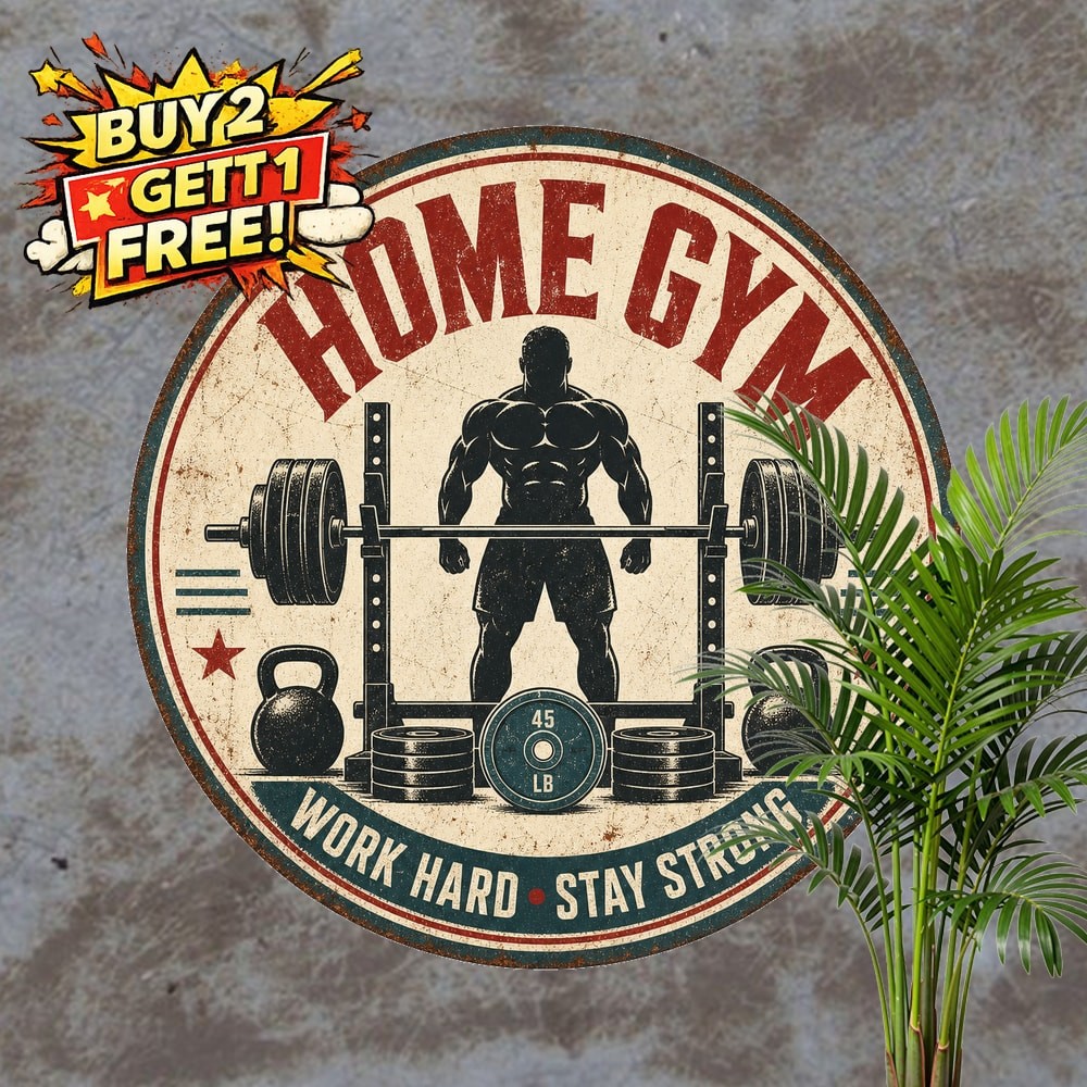 Gym Workout Fitness Training Plaque Metal Tin Sign Round Wall Decor Plaque 8x8