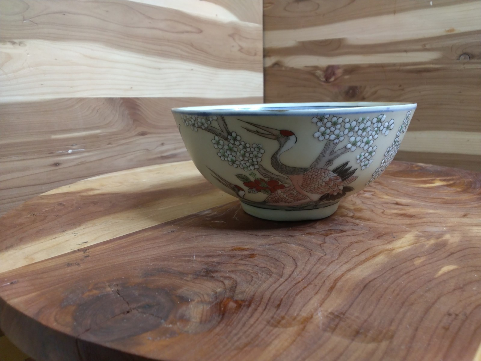 Vintage Hand-painted Asian Porcelain Crane Bowl