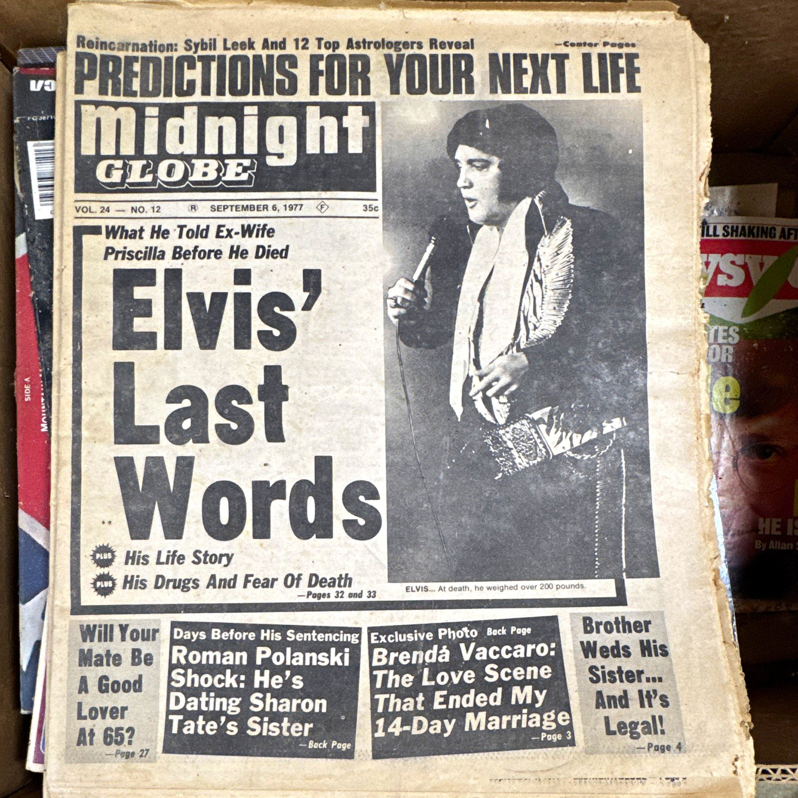 Midnight Globe Newspaper Sept 6, 1977 Elvis\' Last Words Cover