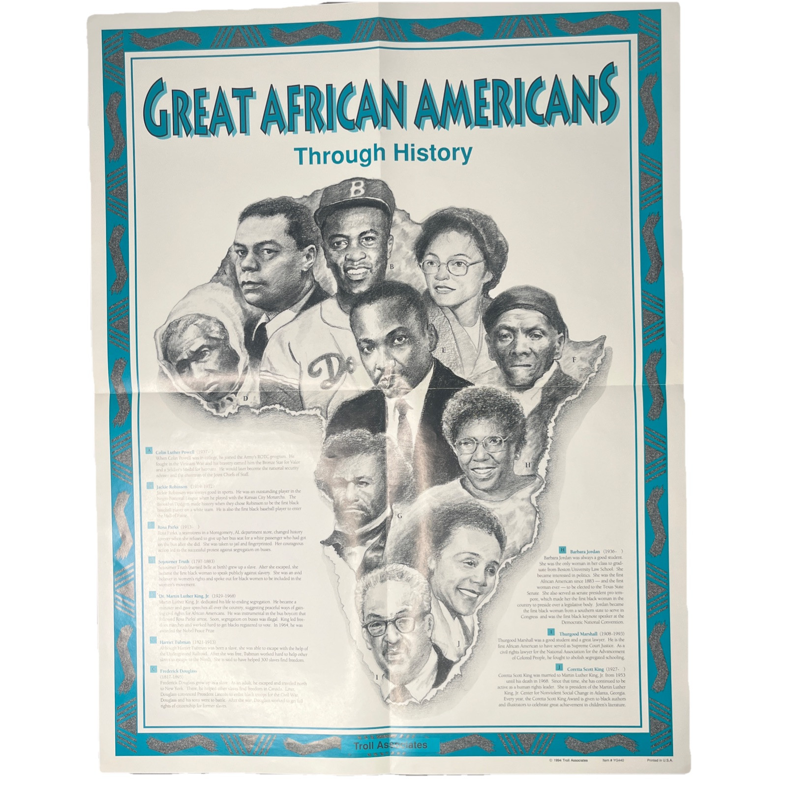 Vtg 1994 Great African Americans Through History Educational Poster New Vtg 1994 Great African Americans Through History Educational Poster New