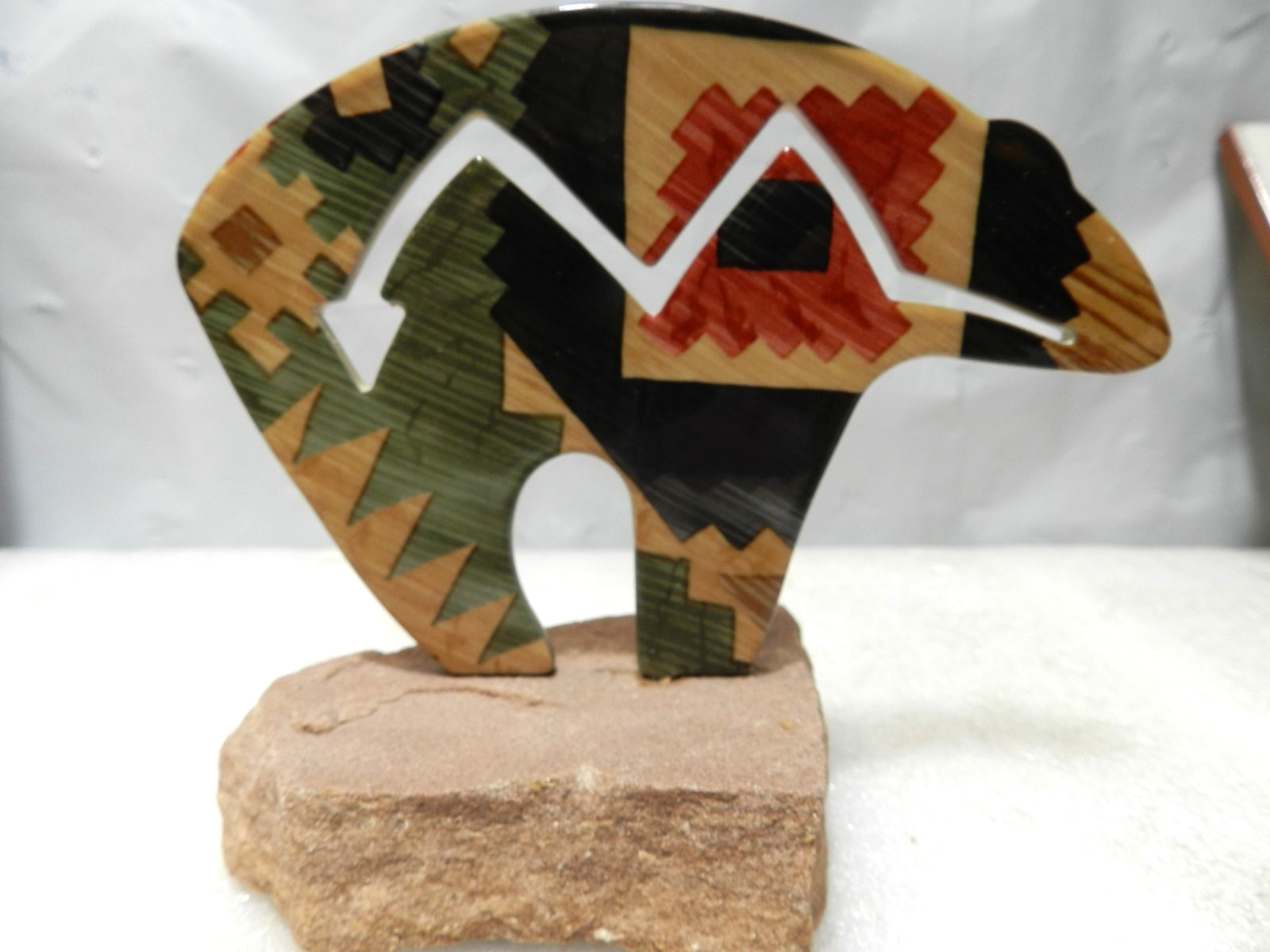LAZART Bear Petrolglyph Sheet Metal Sculpture Figure on Stone  (I25JK)