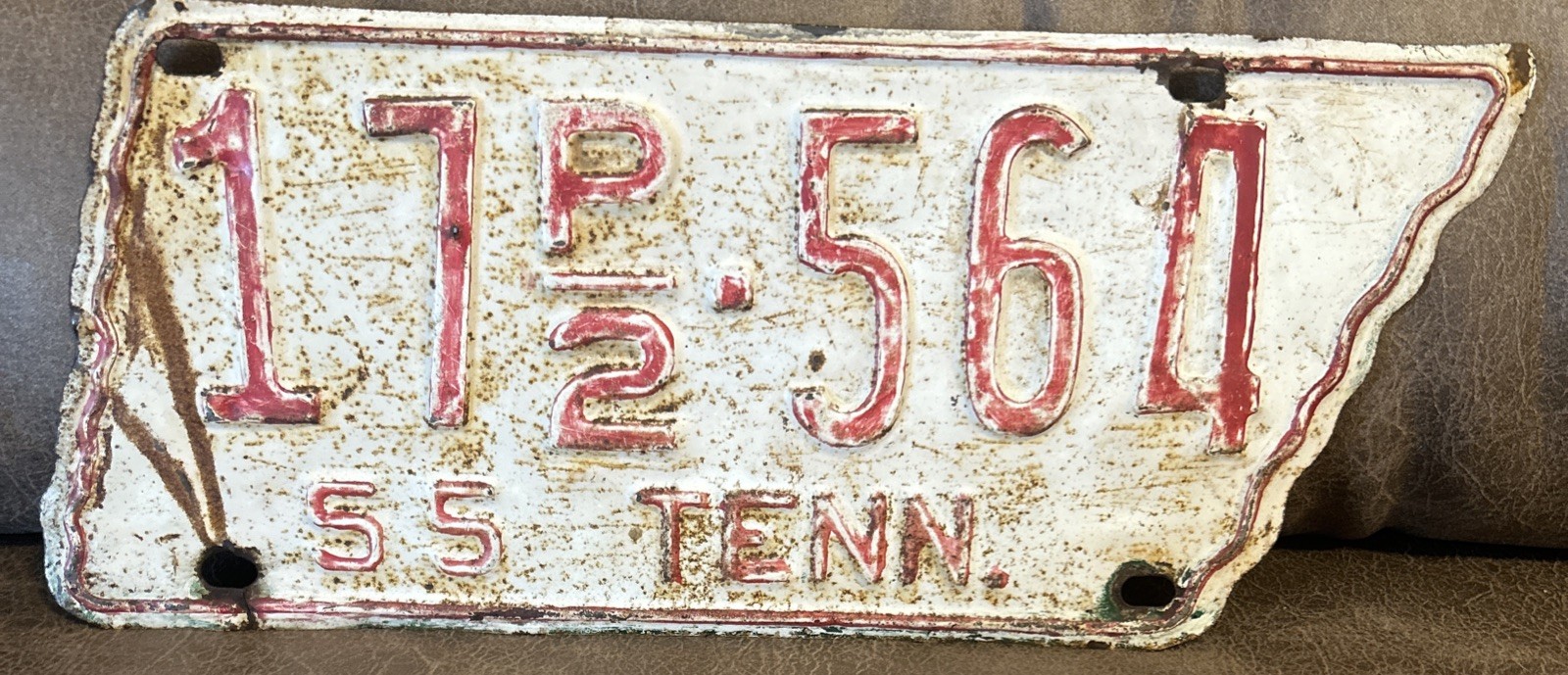 1955 Vintage Tennessee Shaped License Plate Automobile Car Truck Tag 