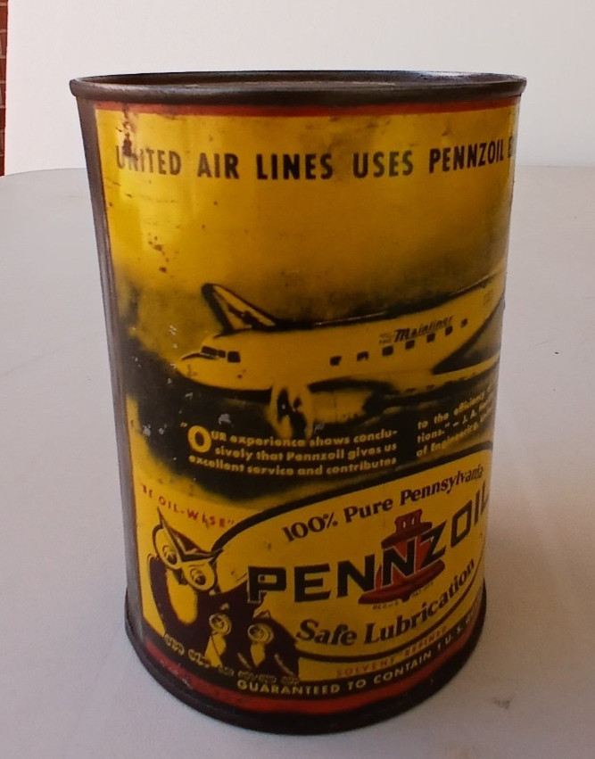 Vintage Pennzoil metal can/United Airlines DC3 Empty