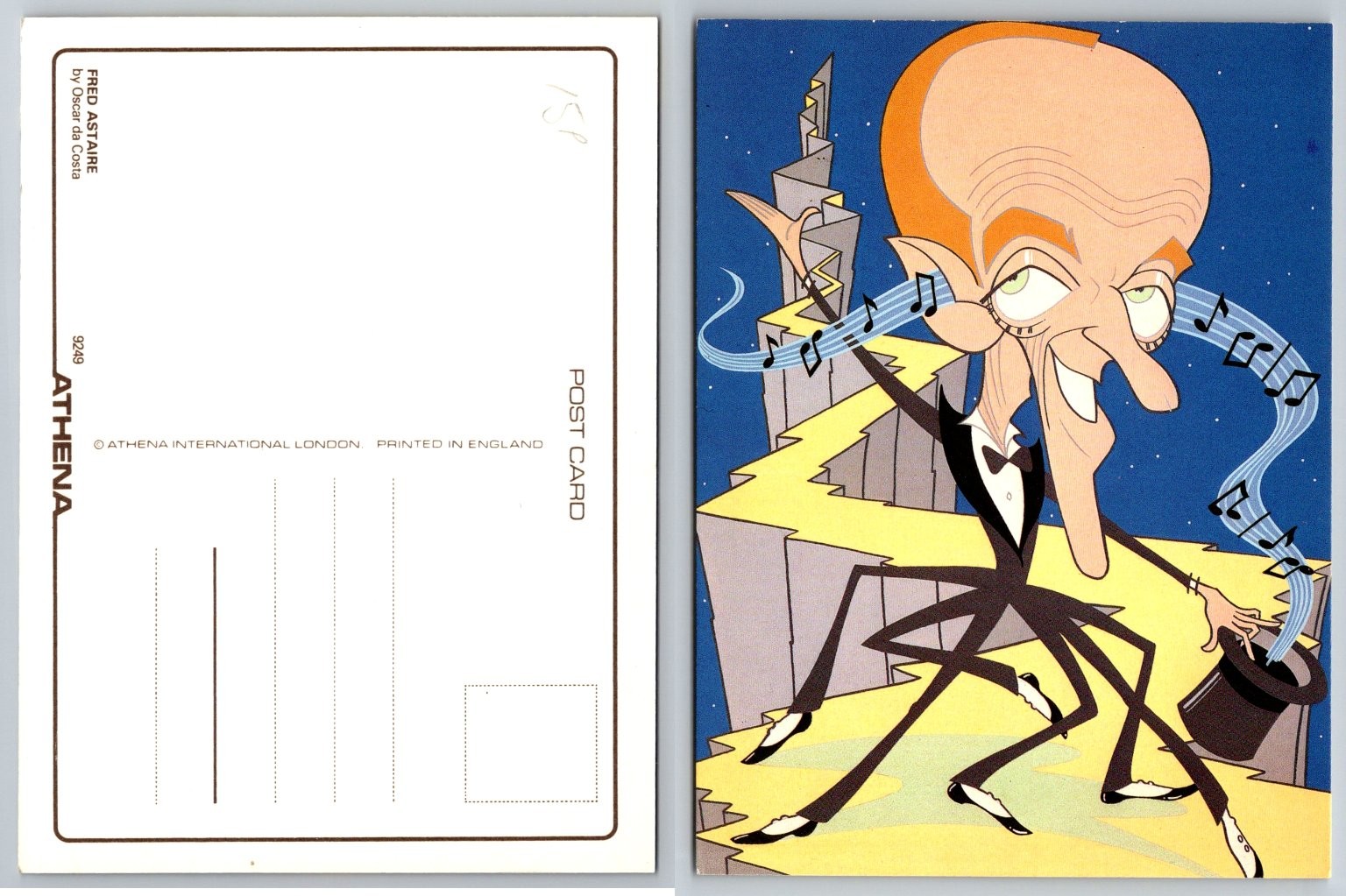 Fred Astaire Caricature Postcard Oscar da Costa Athena Art Dance Music