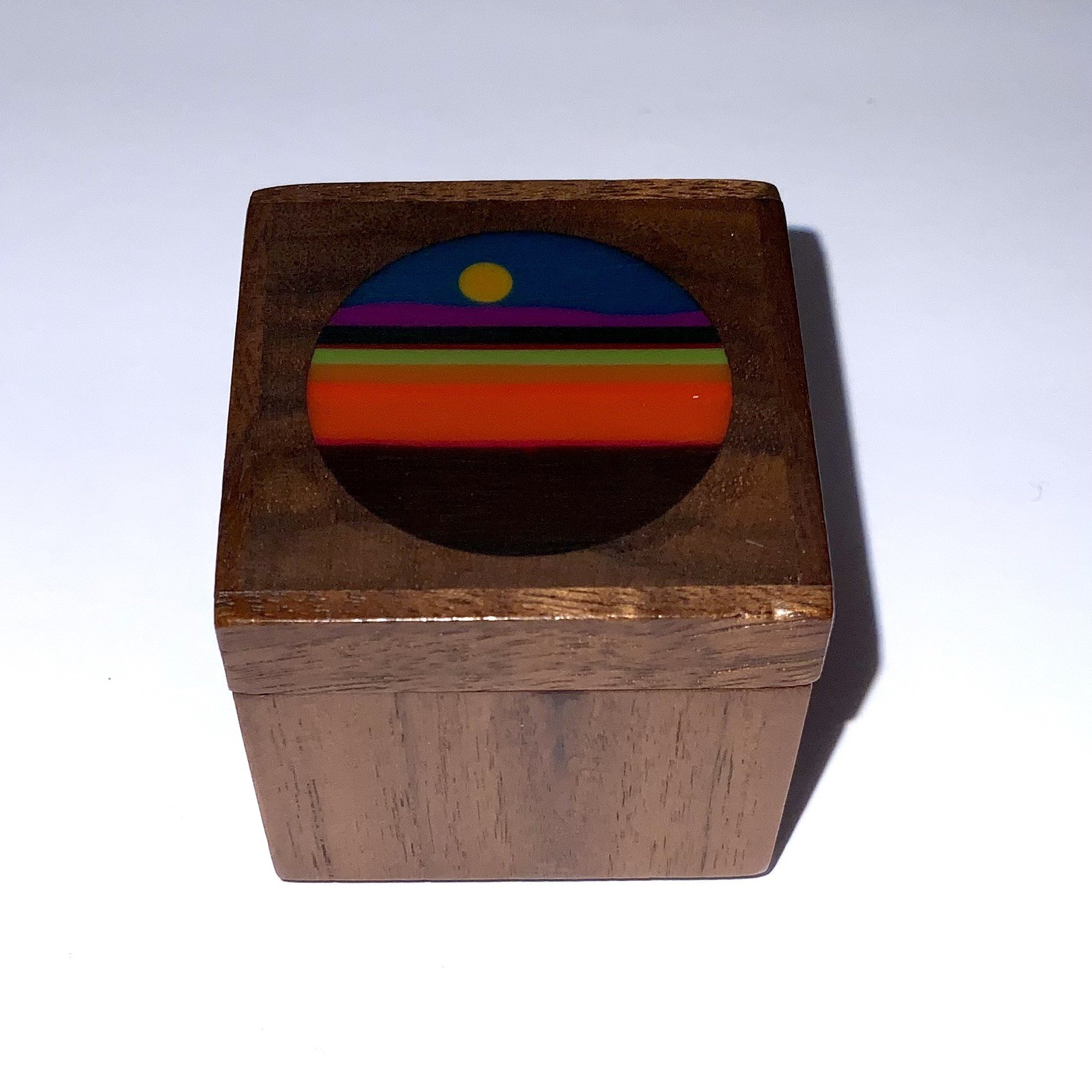 Vintage 1980 Robert McKeown Wood Postage Stamp Roll Dispenser Sunrise Inlay rare