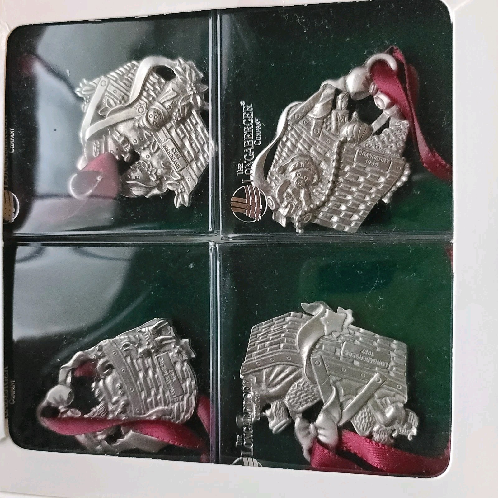 Vintage Christmas Ornaments Longaberger 4 Pewter Baskets 2\ Vintage Christmas Ornaments Longaberger 4 Pewter Baskets 2\