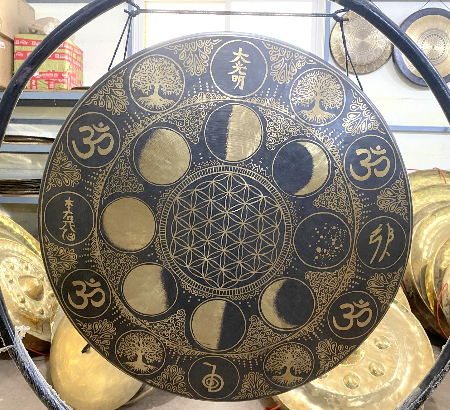 50 CM Full Moon Phase Geometry Gong - Deep Sound Vibration, Healing, Stunning