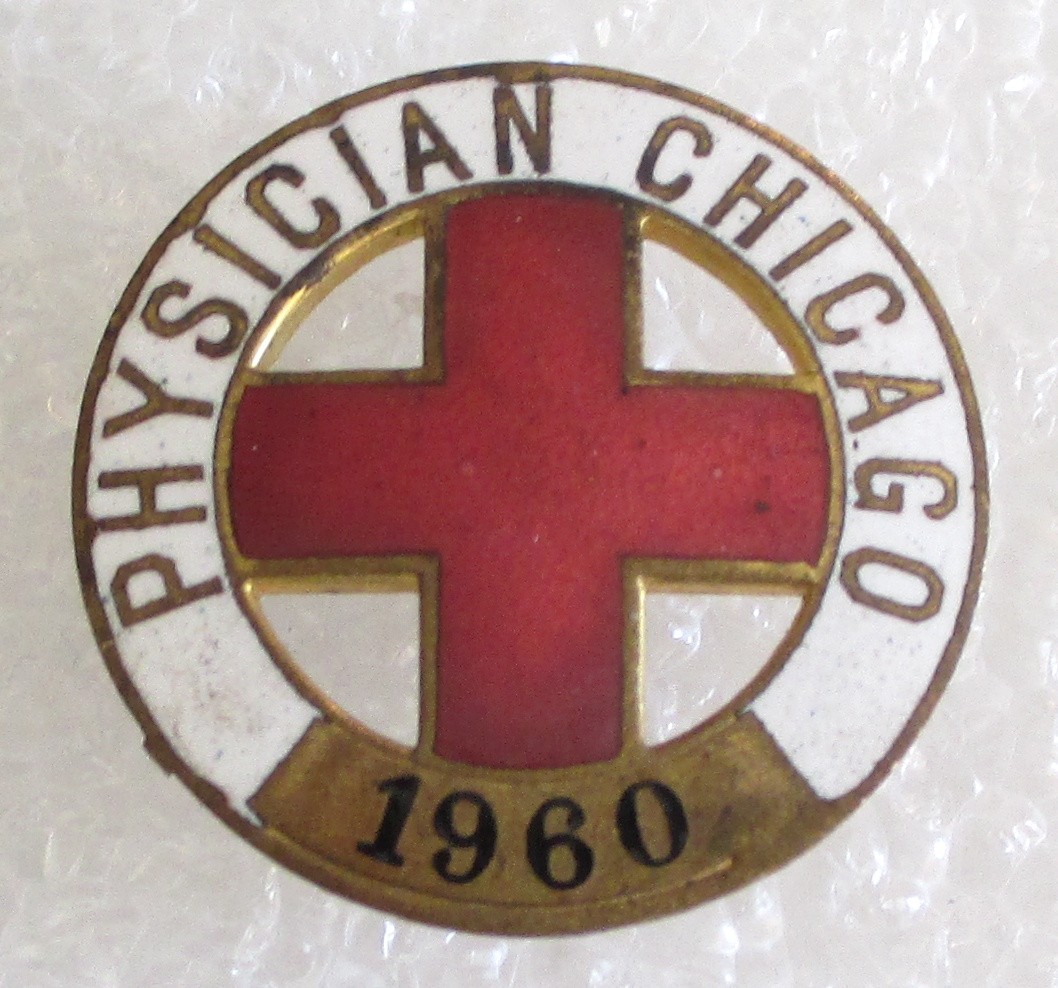 Antique Red Cross Physician Chicago Numbered Doctor ID Badge Pin