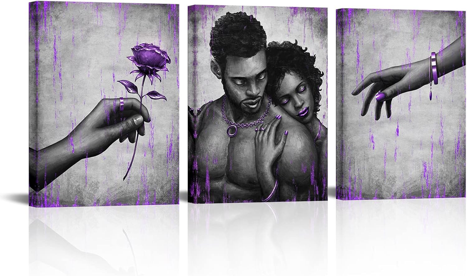 Kalormore African American Woman and Man Painting Purple Golden Sweet Love Coupl