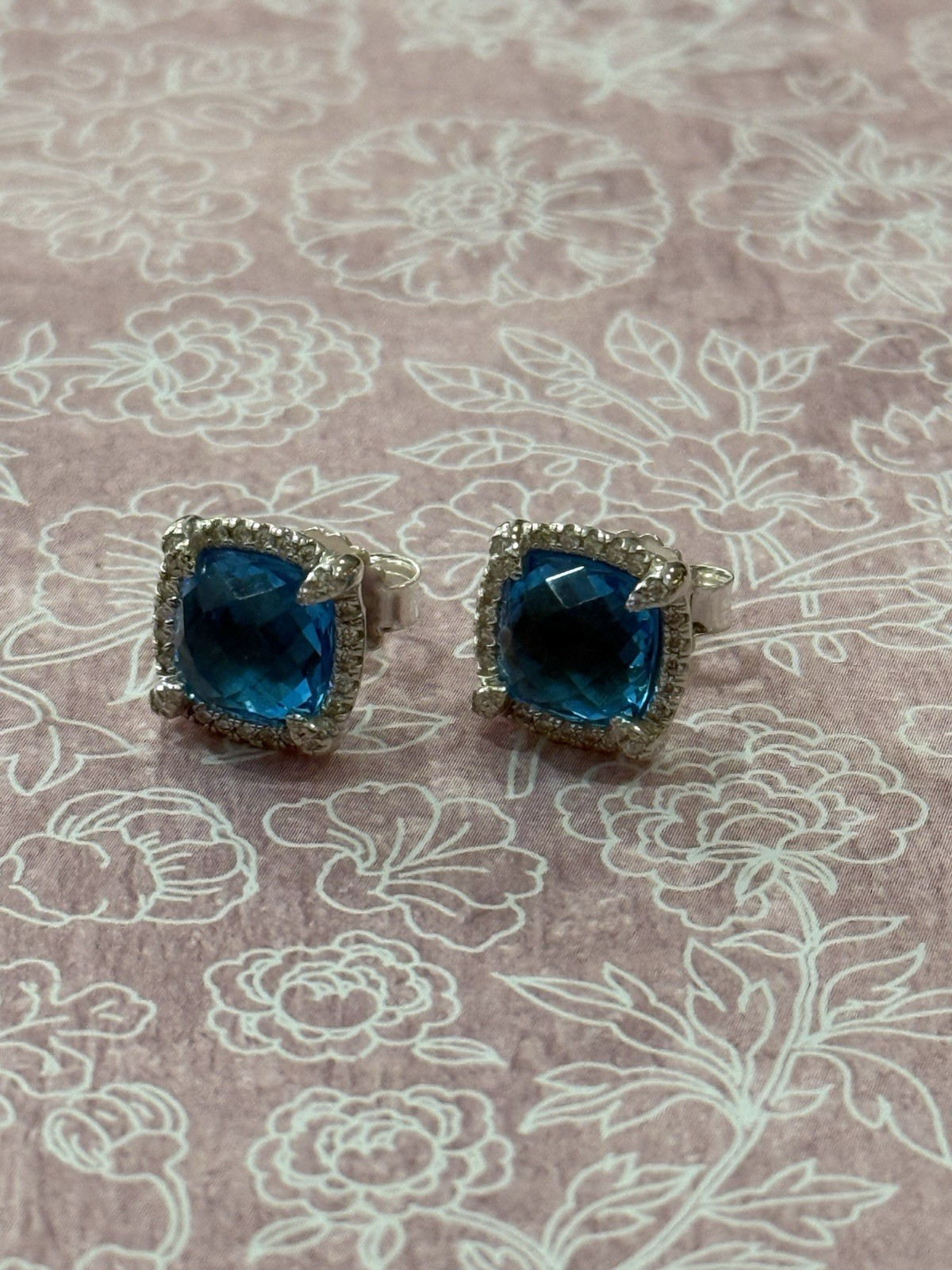David Yurman 925SterlingSilver Châtelaine stud earrings blue topaz w/pavé bezel David Yurman 925SterlingSilver Châtelaine stud earrings blue topaz w/pavé bezel