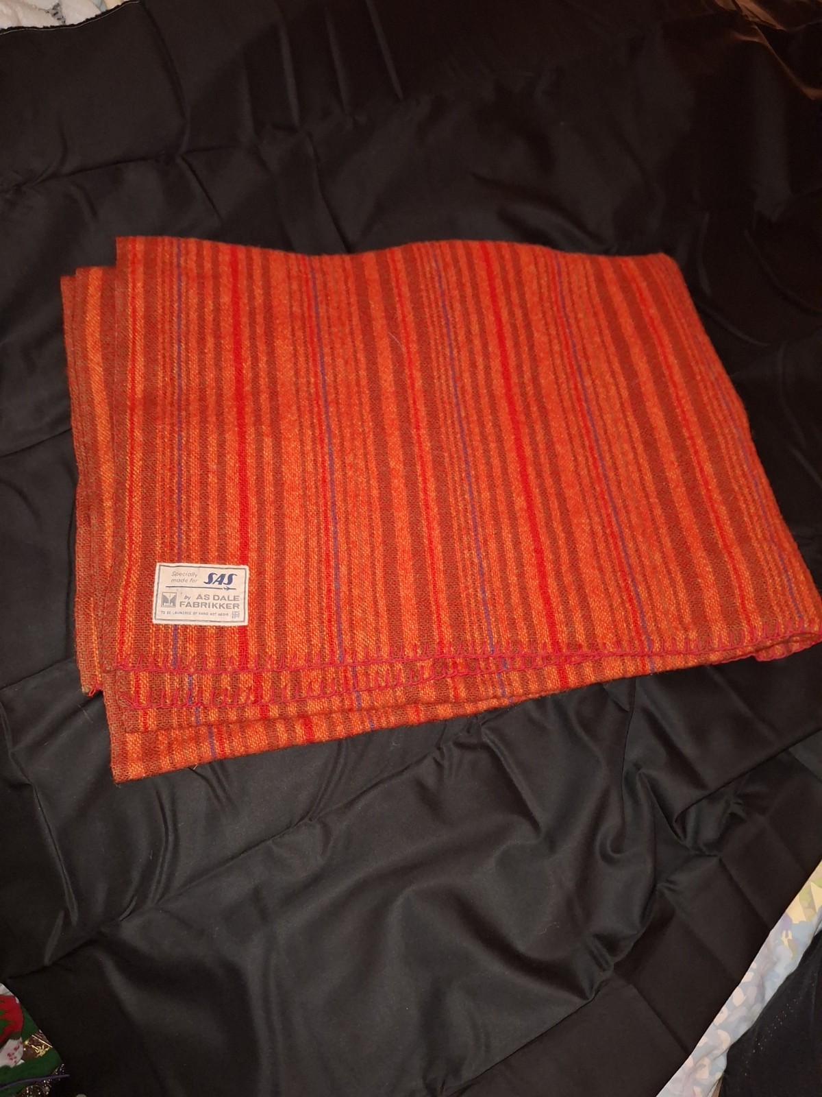Vintage SAS Airlines Wool Blanket Throw Dale of Norway Pledd Mid Century Flight