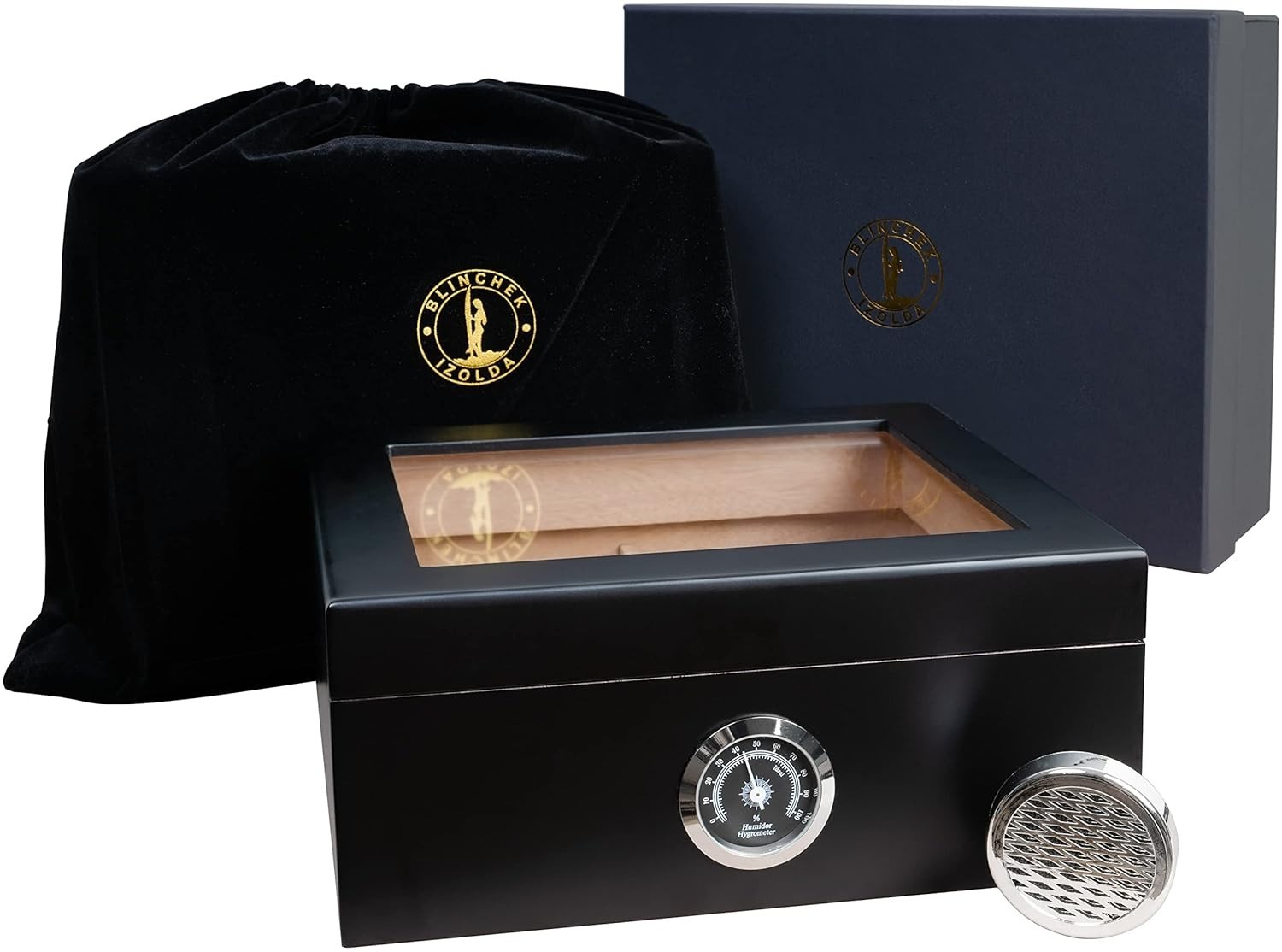 Glass Top Cigar Humidor Box with Hygrometer Desktop Humidifier Wood Cigar Case