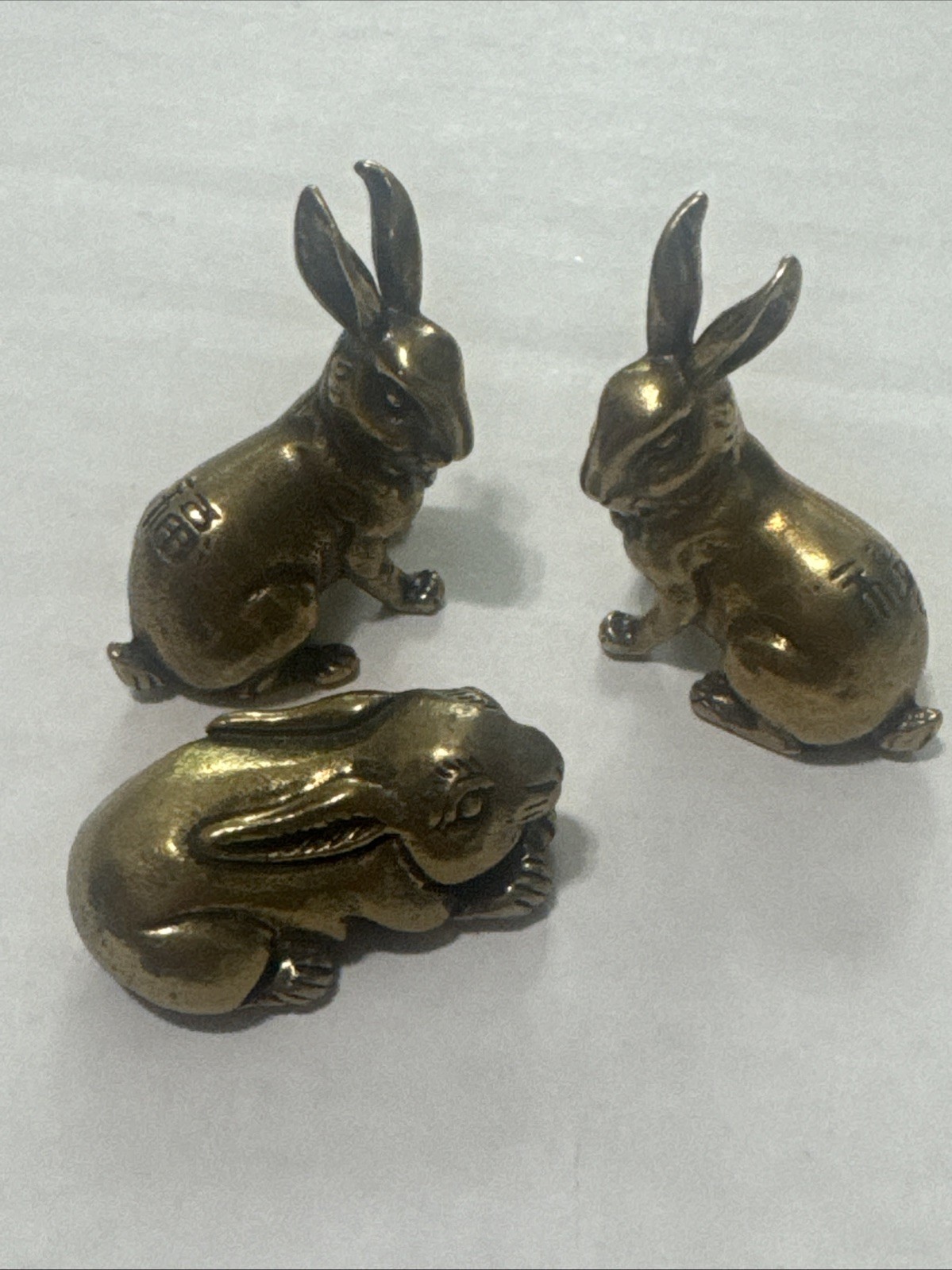 Set Of 3 Brass Bunny Figurines, Rabbits, Lucky Rabbits Decor Paper Weight Set Of 3 Brass Bunny Figurines, Rabbits, Lucky Rabbits Decor Paper Weight