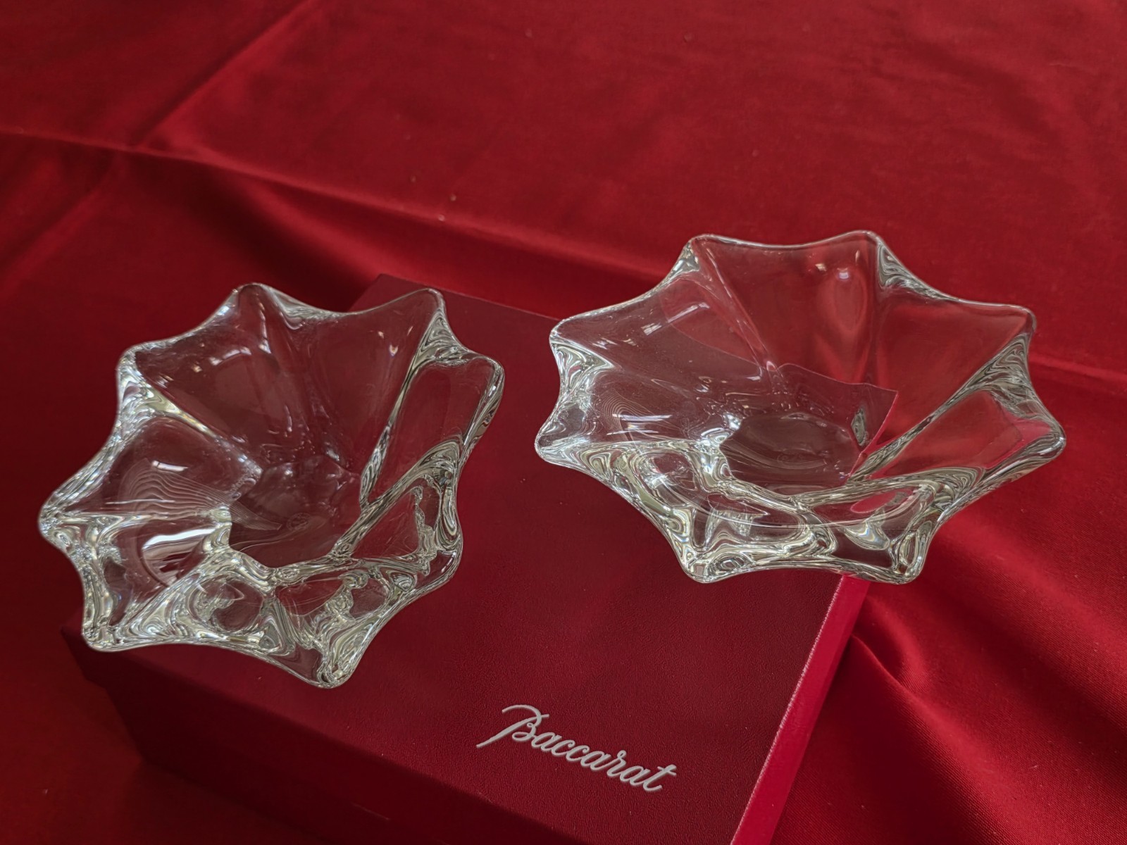 2 Nice French Baccarat Crystal Free Form Candy Dishes.
