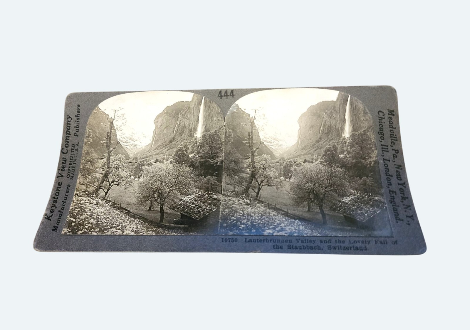 Antique Keystone Stereoview - Lauterbrunnen Valley Switzerland - Staubbach Falls
