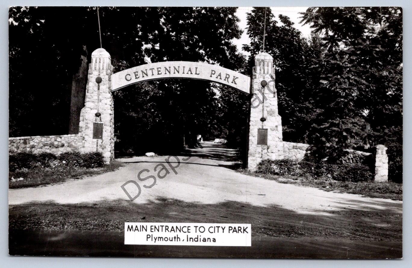K62/ Plymouth Indiana RPPC Postcard c1940s Centennial Park Arch 424