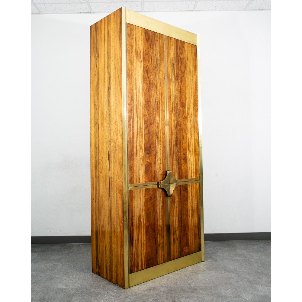 Mid Century Modern Armoire Cabinet Mastercraft Campaign Zebrano Solid Brass 70s