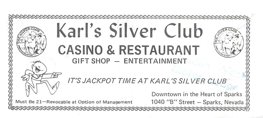 Karl\'s Silver Club Casino - Sparks, NV - Vintage Paper Coupon