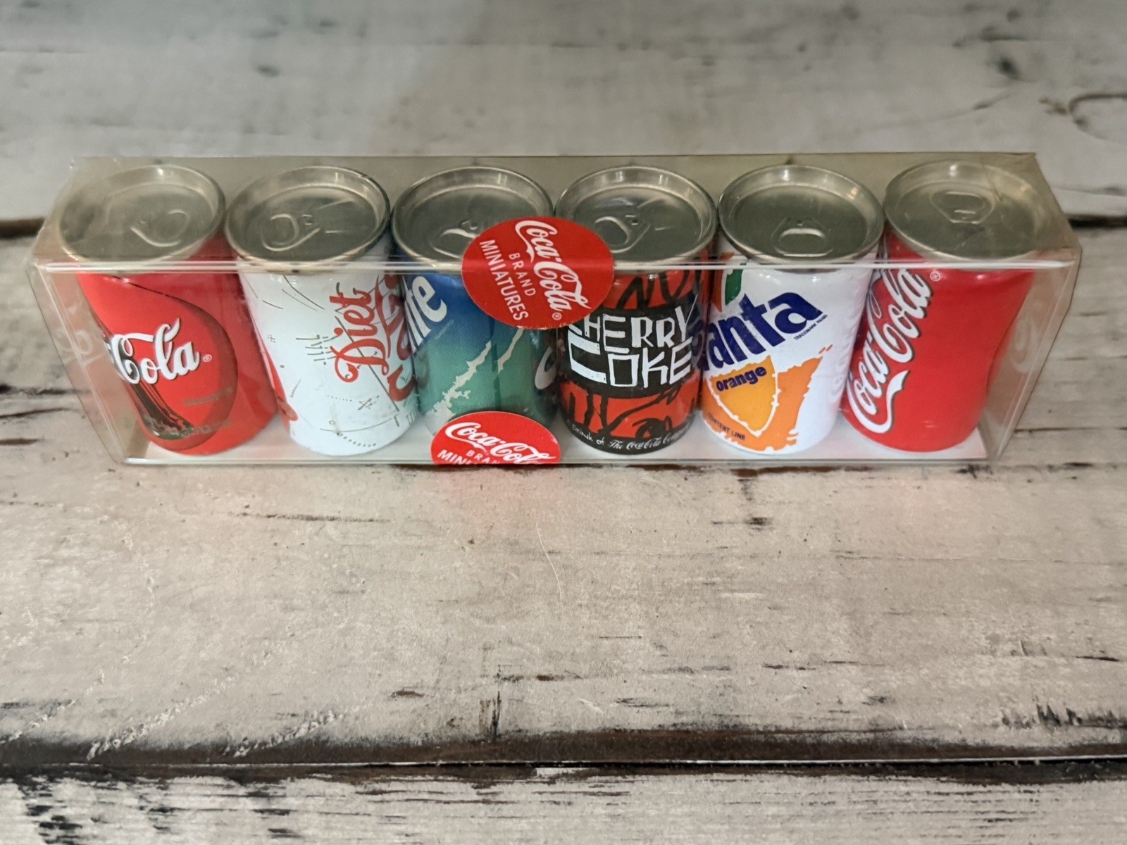 VINTAGE SEALED 1997 COCA COLA MINI SODA CAN SET NEW IN PACKAGE FANTA SPRITE
