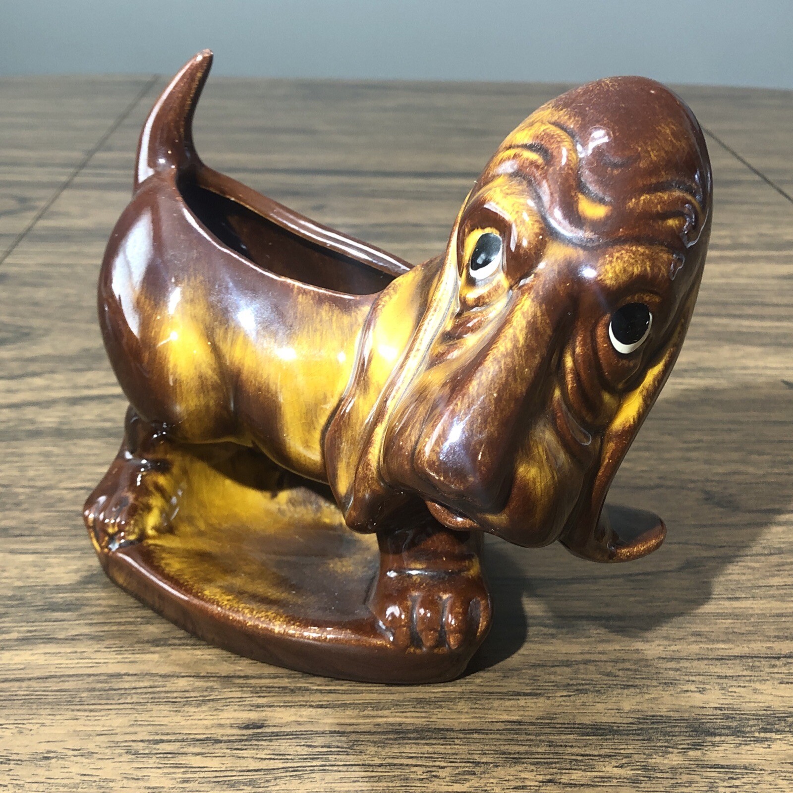 Vintage McFarlin Hickok Ceramic Brown Gold Basset Hound Puppy Dog Planter USA