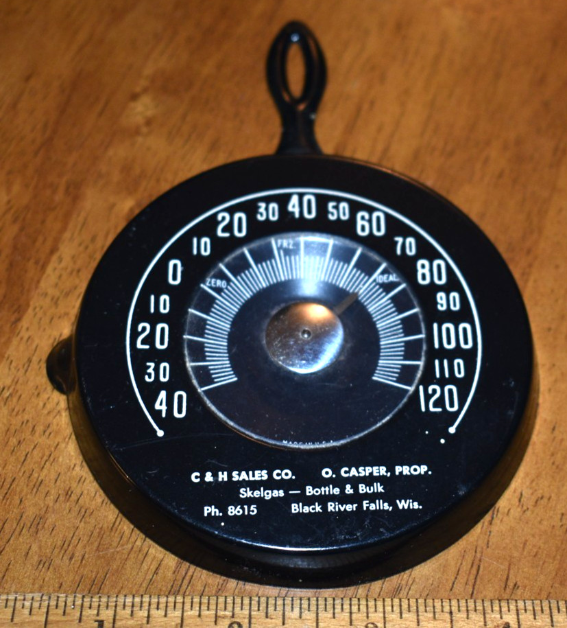 Vintage C&H Sales -Skelgas Advertising Black River Falls, WI Skillet Thermometer