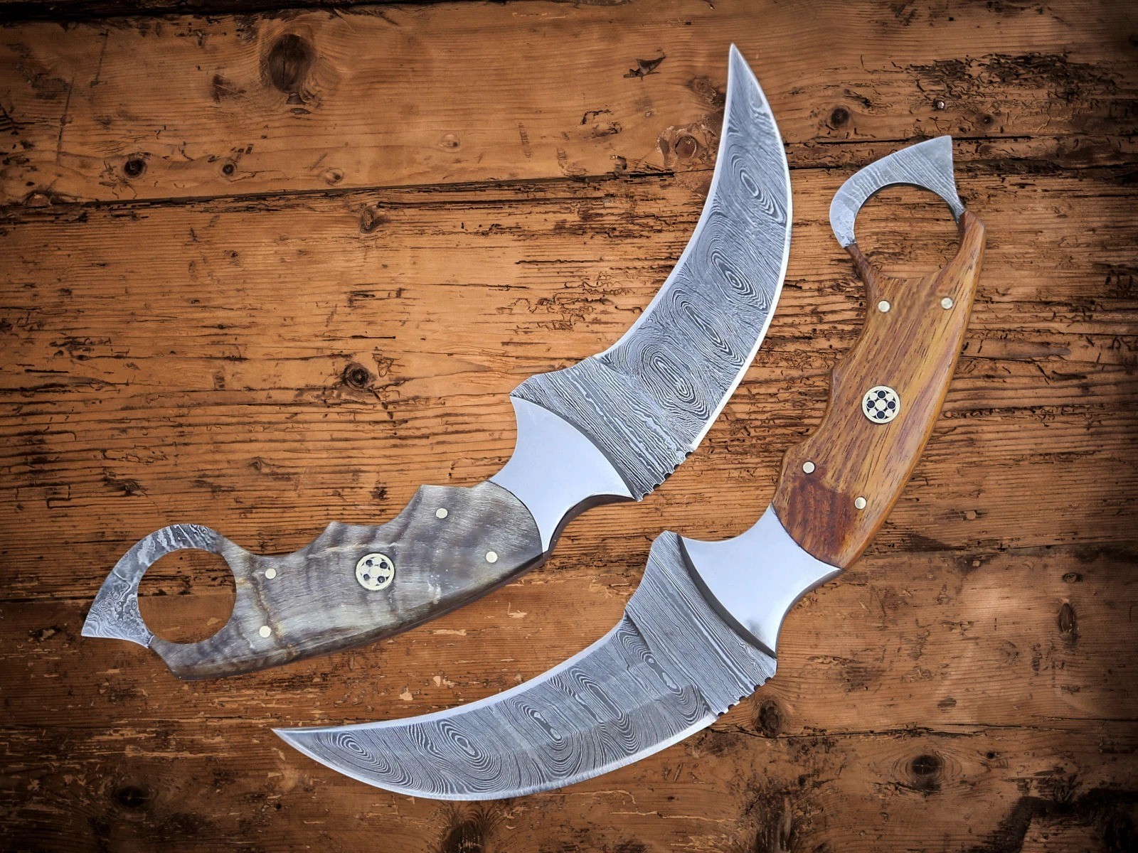 Pack of 2 Handmade Damascus Steel Karambit knife Double Edge Fixed Blade Dagger