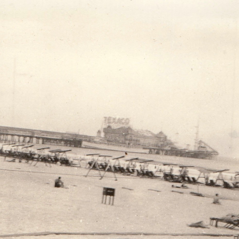 c1930s Atlantic City, NJ Steel Pier Texaco Sign Beach Snapshot Photo Sand Chairs