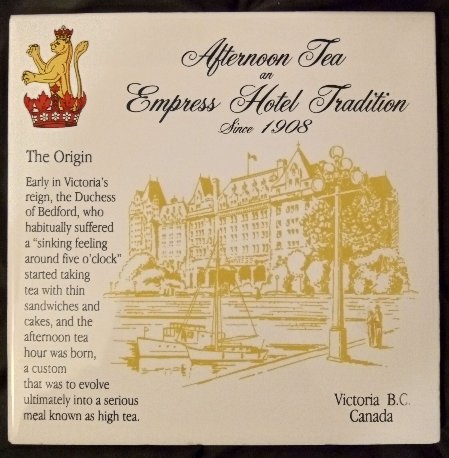 Empress Hotel Victoria, Canada Afternoon Tea Hot Plate / Trivet / Hanging Tile