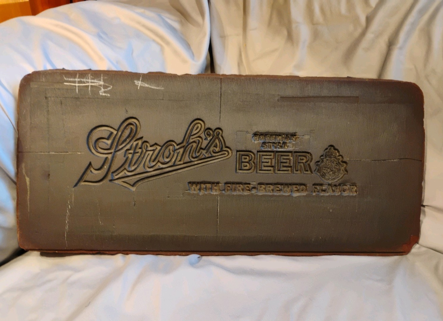 Vintage Stroh's Bohemian Style Beer Wooden Letterpress Printing Plate Breweriana