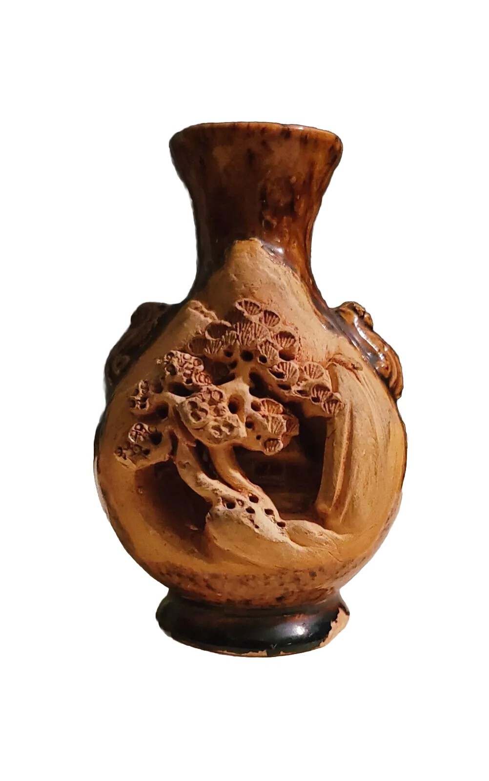 Japanese Banko Ware 3D Bonsai Trees Hand Carved Red Clay Pottery Vase Vintage Japanese Banko Ware 3D Bonsai Trees Hand Carved Red Clay Pottery Vase Vintage