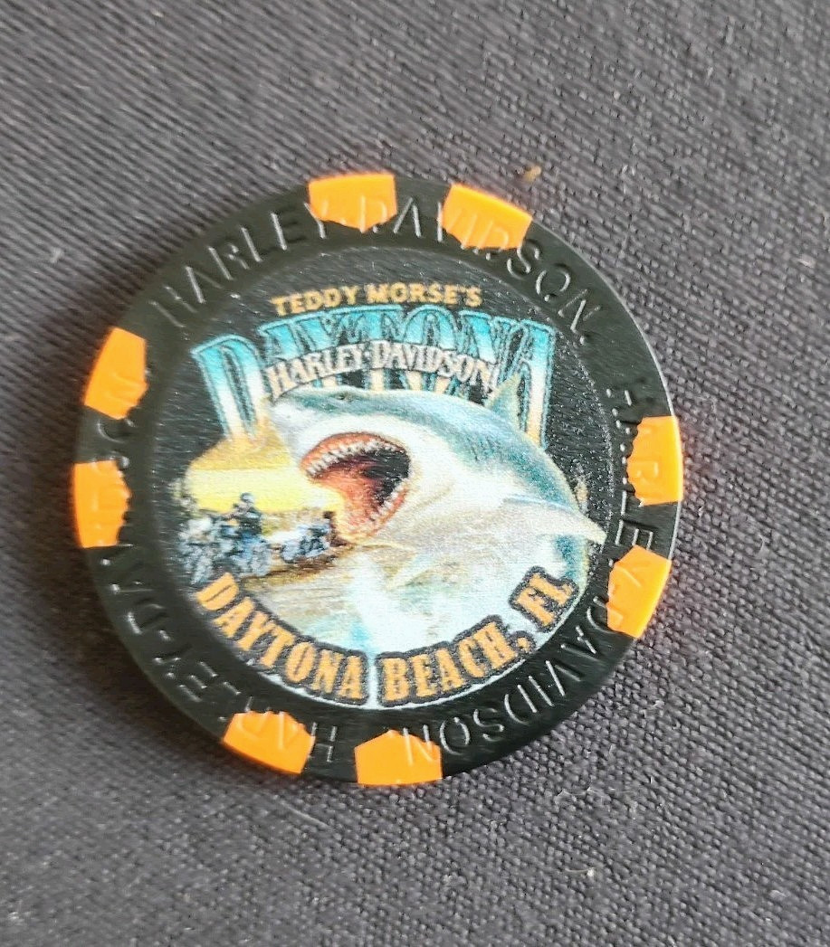 Harley Davidson Daytona Beach Poker Chip New Teddy Mores\'s Shark Logo