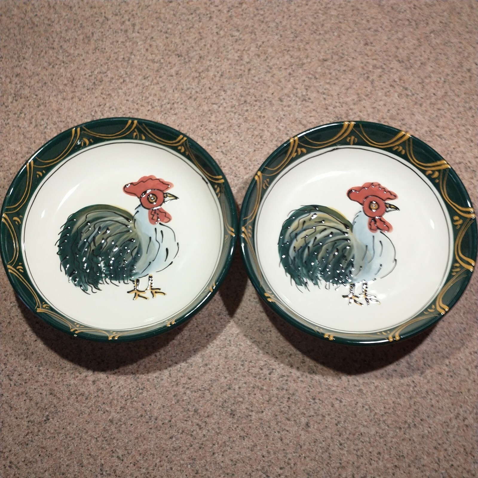 Vtg Ceramic TableArts Pair Of Bowls Rooster Primitive Farmhouse Hand painted... Vtg Ceramic TableArts Pair Of Bowls Rooster Primitive Farmhouse Hand painted...