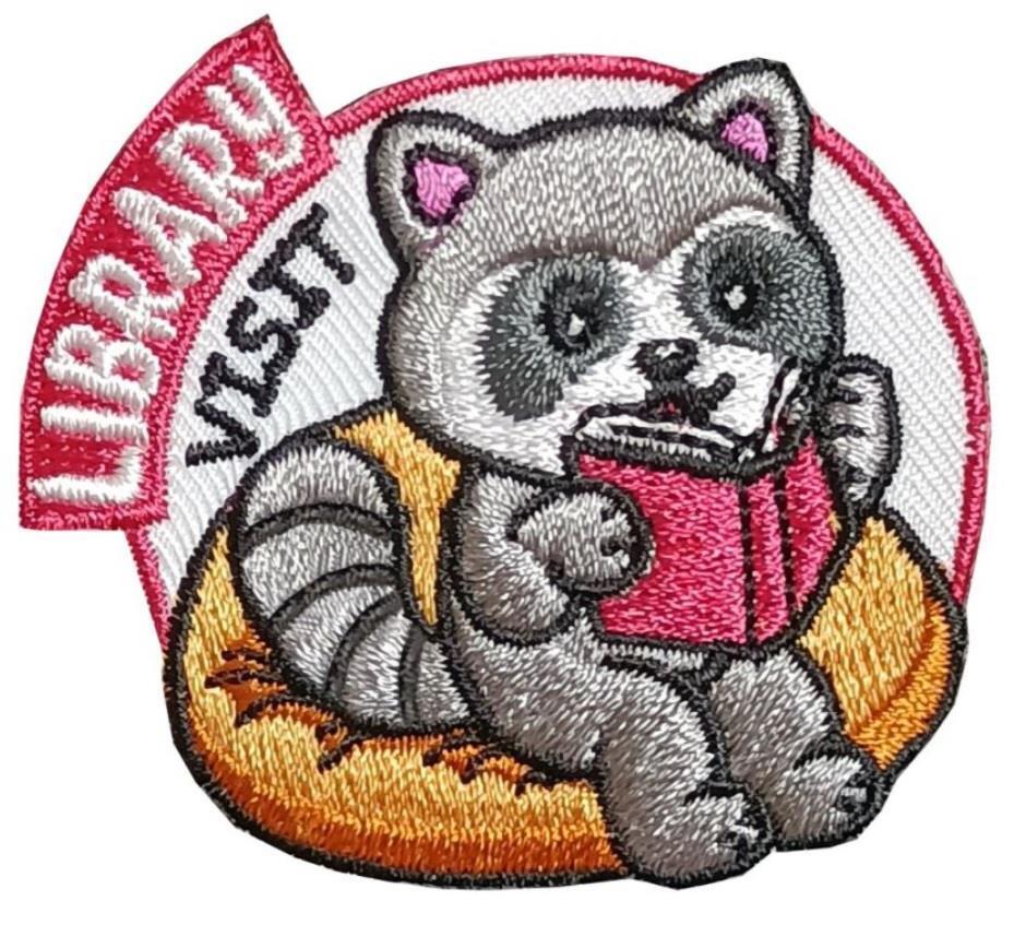 Girl Boy Cub LIBRARY Tour visit Fun Patches Badges SCOUTS GUIDES Book Raccoon