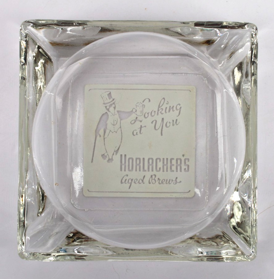 Vintage Marketing Glass Ashtray Horlacher\'s Aged Brews Allentown Pennsylvania PA