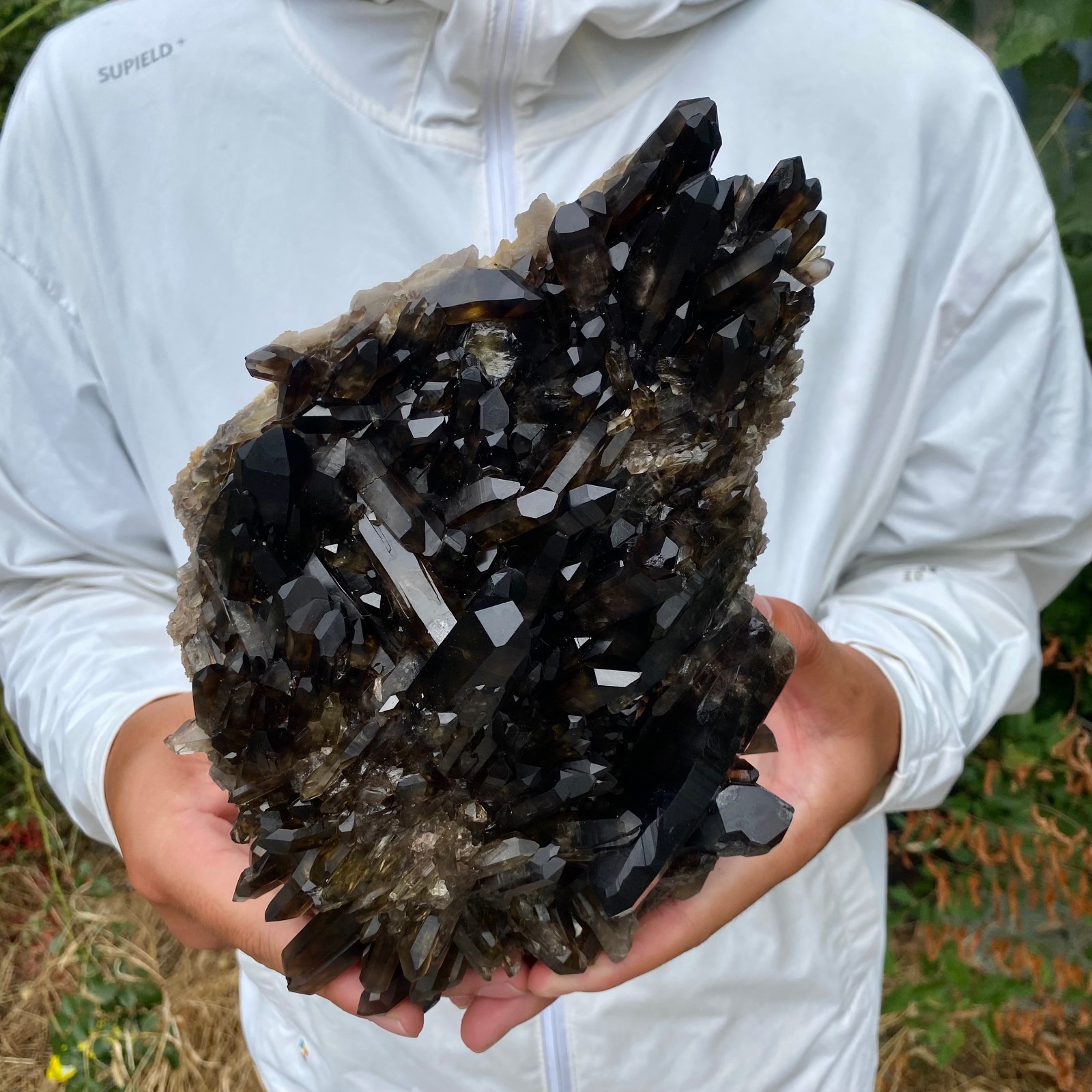 5.1LB  Natural Black Smoky Quartz Crystal Cluster Mineral Specimen Backbon heal