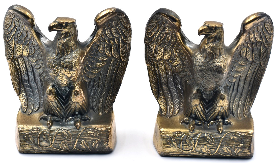 Two Vintage Cast Brass Eagle Bookends Set 6.5\