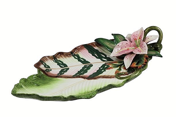 Vintage Fitz & Floyd Exotic Jungle Large Oval Platter Leaves Lily Ceramic 2001