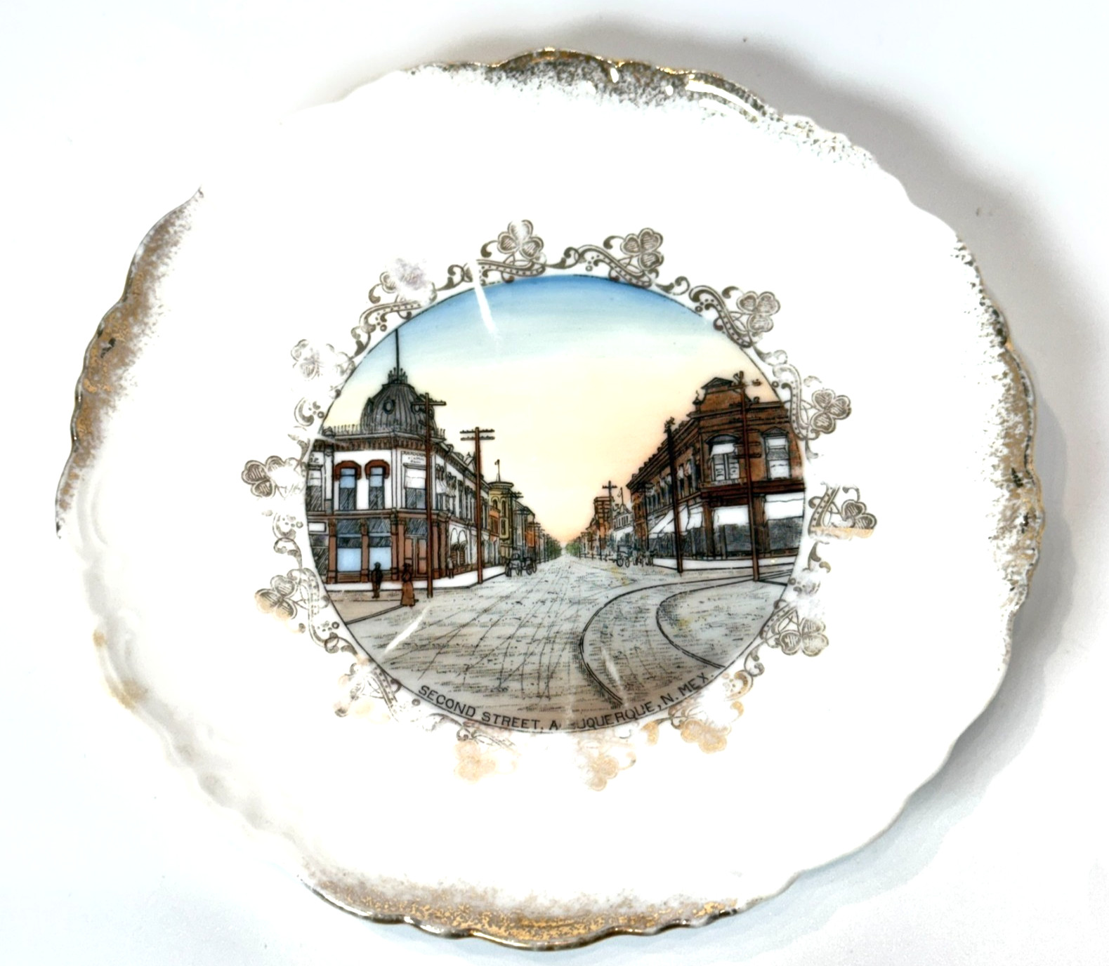 Albuquerque Street NM NEW MEXICO Antique Souvenir China TRINKET DISH PLATE