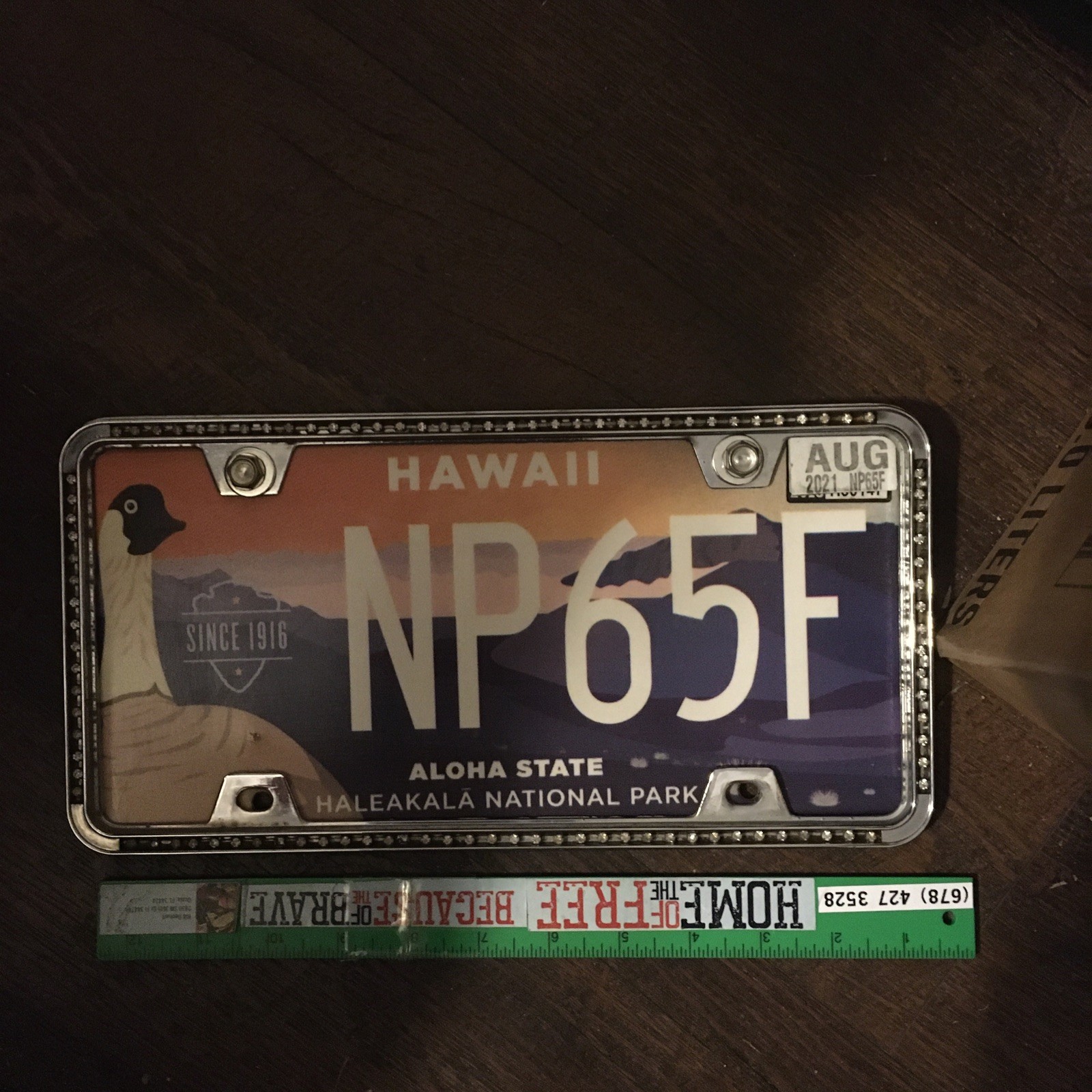 HAWAII HALEAKALA NATL. PARK LICENSE PLATE IN CHROME FRAMW W/ Rhinestones
